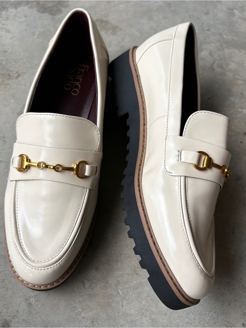 Franco Sarto Cream Leather Bit Loafers